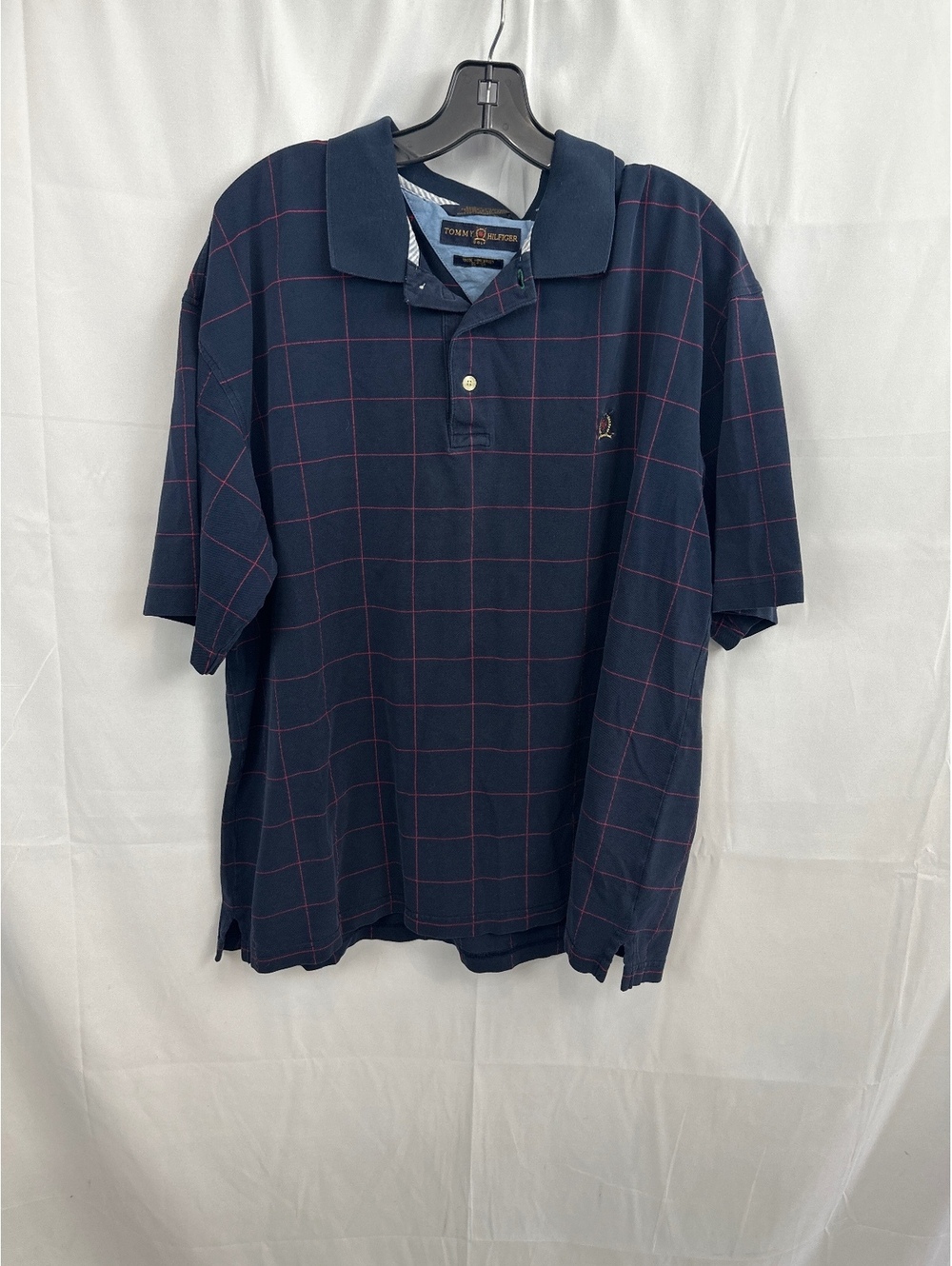 Tommy Hilfiger Men's XXL Navy Blue Checkered Polo Shirt